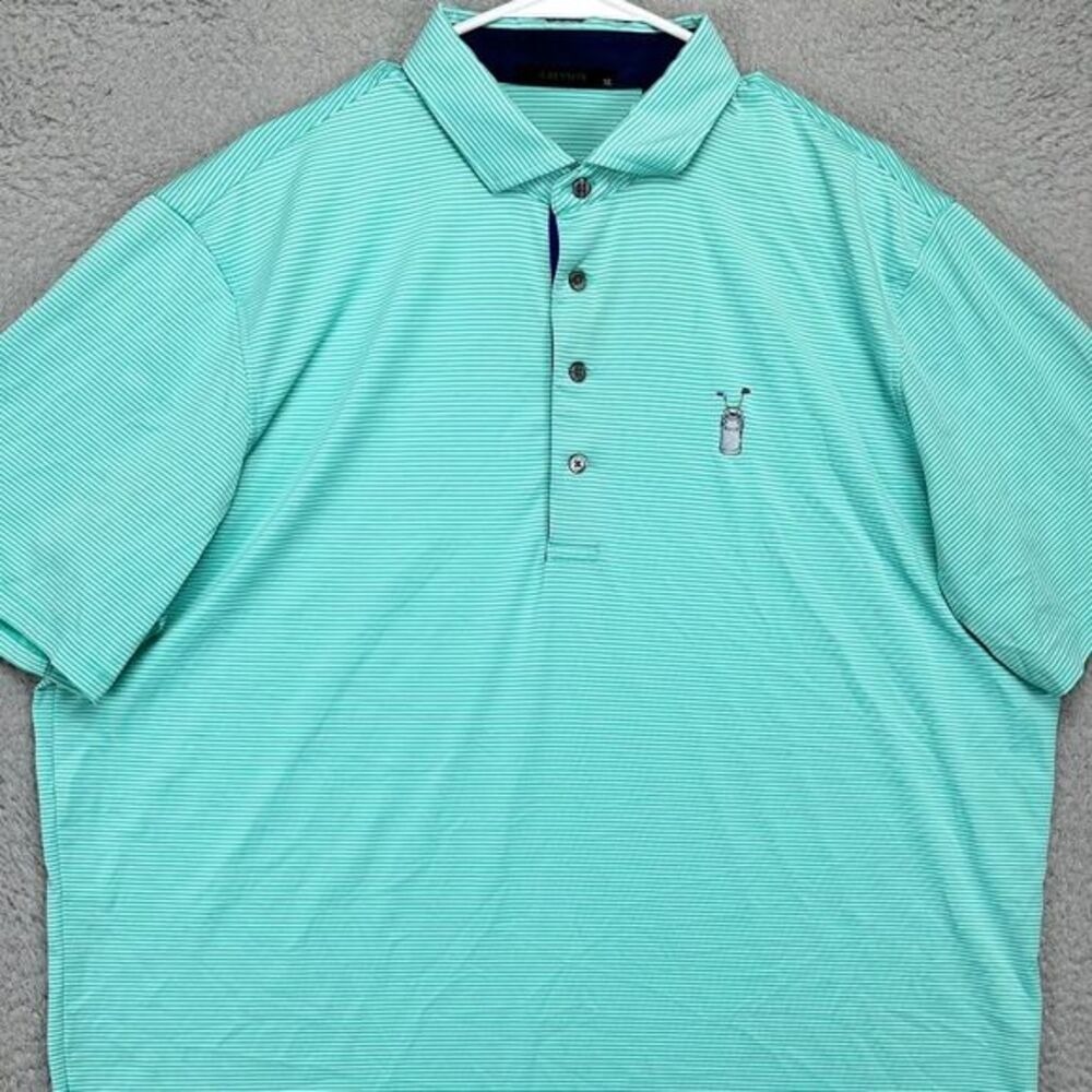 Greyson Shirt Adult XL Aqua Blue Striped Golf Polo Athletic Stretch Rugby Mens